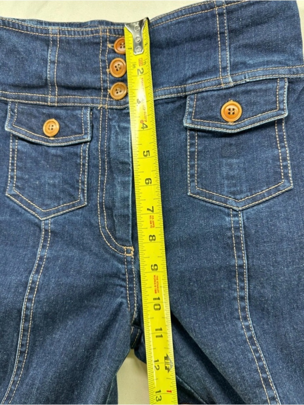 Ulla Johnson High Rise Denim Jeans Button Patch Front Pockets Seam Blue Womens 0 - Picture 7 of 11